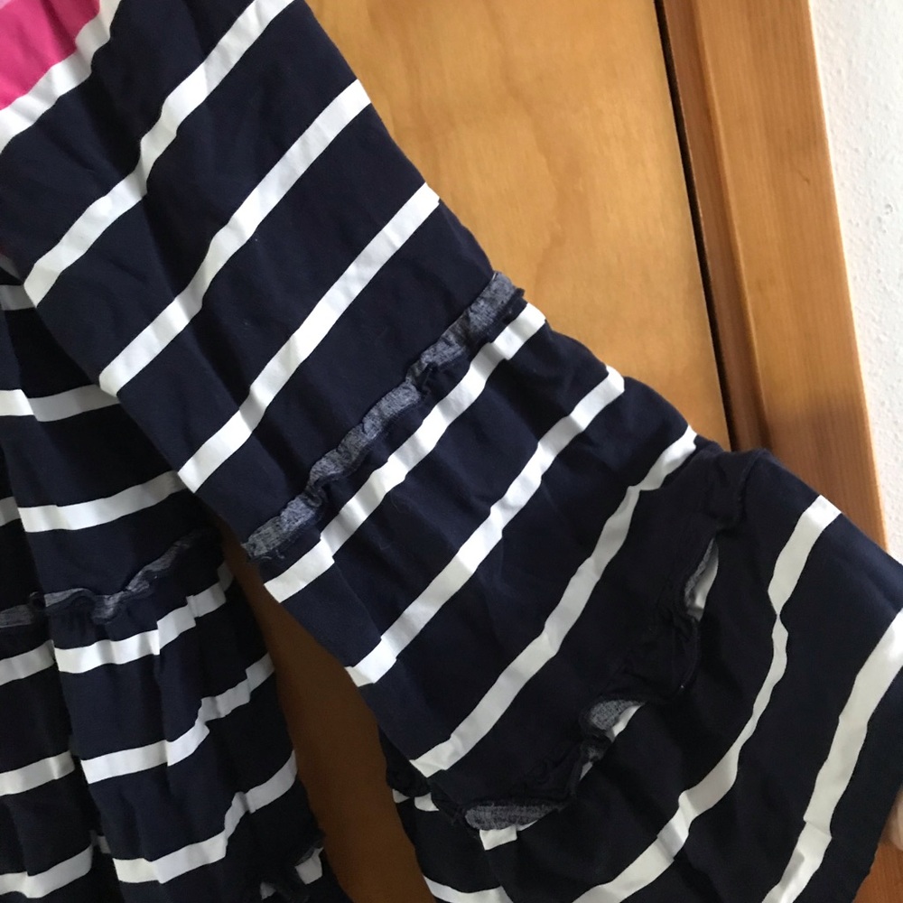 Striped Ruffled Peplum Top in Navy, White, Teal & Pink - Picture 3 of 3